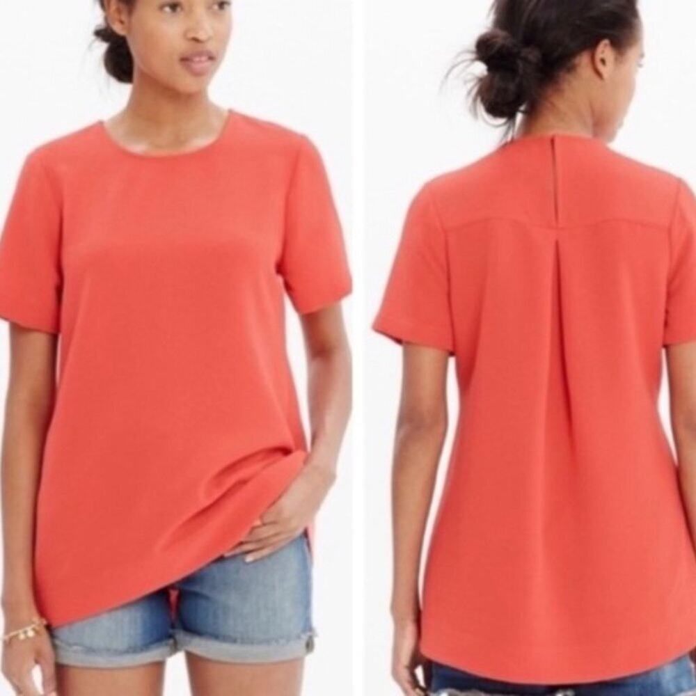 Madewell Womens Blouse Orange Short Sleeve Crew Neck Keyhole Hi Low Top, M